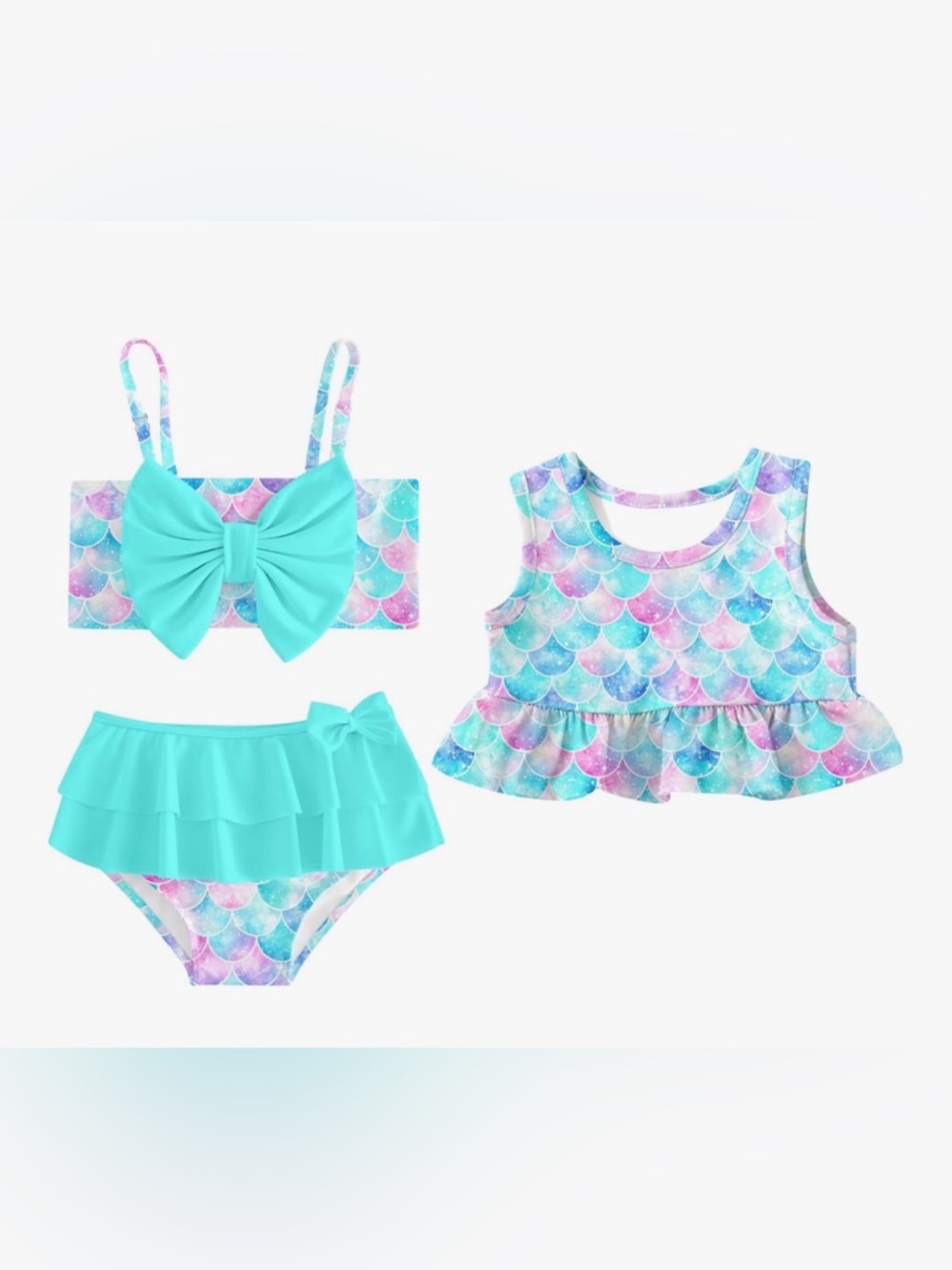 Toddler Mermaid 3 piece Swimsuit 24M Ruffle Tankini Set EUC Baby Swimsuit